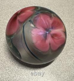 Vintage DAVID LOTTON STUDIO ART GLASS Two Pink Flowers SIGNED/DATED 1983 bin 5