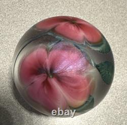 Vintage DAVID LOTTON STUDIO ART GLASS Two Pink Flowers SIGNED/DATED 1983 bin 5