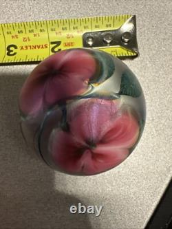 Vintage DAVID LOTTON STUDIO ART GLASS Two Pink Flowers SIGNED/DATED 1983 bin 5
