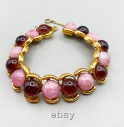 Vintage D'Orlan Purple and Pink Art Glass Link Bracelet Numbered 1970-s