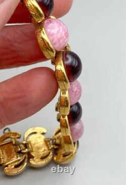 Vintage D'Orlan Purple and Pink Art Glass Link Bracelet Numbered 1970-s