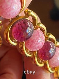 Vintage D'Orlan Purple and Pink Art Glass Link Bracelet Numbered 1970-s