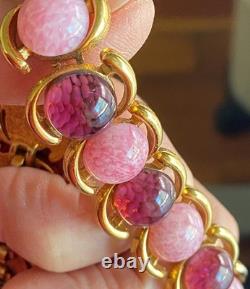 Vintage D'Orlan Purple and Pink Art Glass Link Bracelet Numbered 1970-s