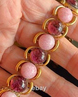 Vintage D'Orlan Purple and Pink Art Glass Link Bracelet Numbered 1970-s
