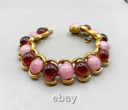Vintage D'Orlan Purple and Pink Art Glass Link Bracelet Numbered 1970-s