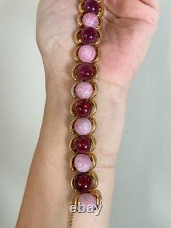 Vintage D'Orlan Purple and Pink Art Glass Link Bracelet Numbered 1970-s