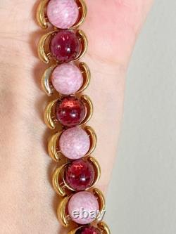 Vintage D'Orlan Purple and Pink Art Glass Link Bracelet Numbered 1970-s