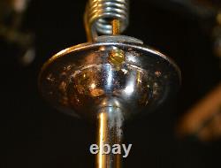 Vintage Danish Art deco 3 Teak arm chandelier chrome plate, handmade Gilt glass