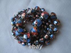 Vintage Deco Venetian / Czech Pink Blue Foil Glass Beads Necklace