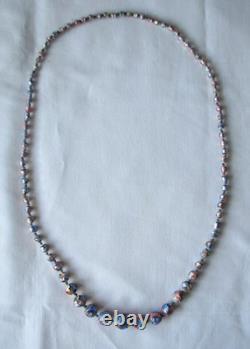 Vintage Deco Venetian / Czech Pink Blue Foil Glass Beads Necklace