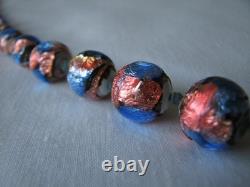 Vintage Deco Venetian / Czech Pink Blue Foil Glass Beads Necklace