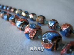 Vintage Deco Venetian / Czech Pink Blue Foil Glass Beads Necklace