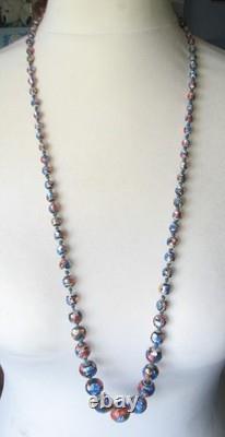Vintage Deco Venetian / Czech Pink Blue Foil Glass Beads Necklace