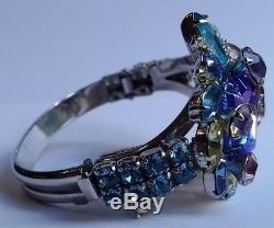 Vintage Designer Art Glass Blue Pink Green Rhinestone Necklace Bracelet Earrings
