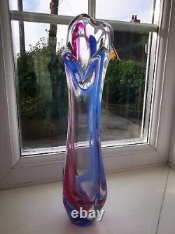 Vintage Dutch Maastricht Max Verboeket Signed Pink, blue & clear Art Glass Vase