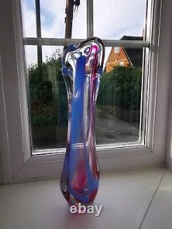 Vintage Dutch Maastricht Max Verboeket Signed Pink, blue & clear Art Glass Vase