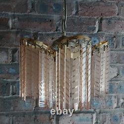 Vintage Early-mid Century Art Deco Gold, Glass Ceiling Light Fitting Chandelier