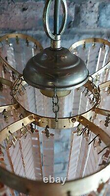 Vintage Early-mid Century Art Deco Gold, Glass Ceiling Light Fitting Chandelier