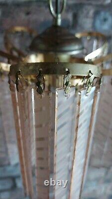 Vintage Early-mid Century Art Deco Gold, Glass Ceiling Light Fitting Chandelier
