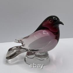 Vintage Elio Raffaeli ARS Murano Pink to Red Crystal Bird Uranium Glows Green
