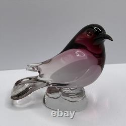Vintage Elio Raffaeli ARS Murano Pink to Red Crystal Bird Uranium Glows Green