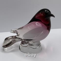Vintage Elio Raffaeli ARS Murano Pink to Red Crystal Bird Uranium Glows Green