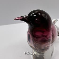 Vintage Elio Raffaeli ARS Murano Pink to Red Crystal Bird Uranium Glows Green