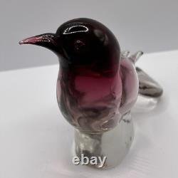 Vintage Elio Raffaeli ARS Murano Pink to Red Crystal Bird Uranium Glows Green