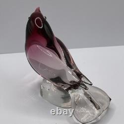 Vintage Elio Raffaeli ARS Murano Pink to Red Crystal Bird Uranium Glows Green