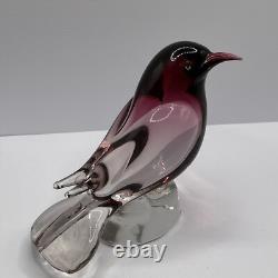 Vintage Elio Raffaeli ARS Murano Pink to Red Crystal Bird Uranium Glows Green
