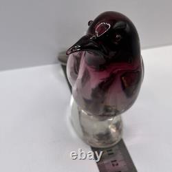 Vintage Elio Raffaeli ARS Murano Pink to Red Crystal Bird Uranium Glows Green