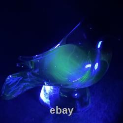 Vintage Elio Raffaeli ARS Murano Pink to Red Crystal Bird Uranium Glows Green