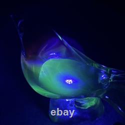 Vintage Elio Raffaeli ARS Murano Pink to Red Crystal Bird Uranium Glows Green