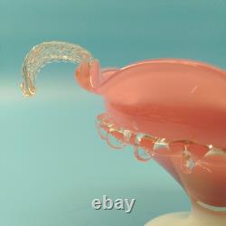 Vintage Empoli Italian Art Glass Candy Dish Pink & Clear Decorative Tableware