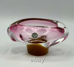 Vintage Exbor Glass Czechoslovakia Vase Bowl Pink Amber Sommerso 6 Wide 3 Tall