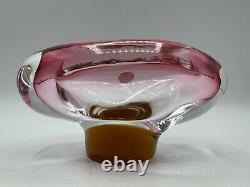 Vintage Exbor Glass Czechoslovakia Vase Bowl Pink Amber Sommerso 6 Wide 3 Tall