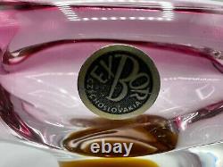 Vintage Exbor Glass Czechoslovakia Vase Bowl Pink Amber Sommerso 6 Wide 3 Tall