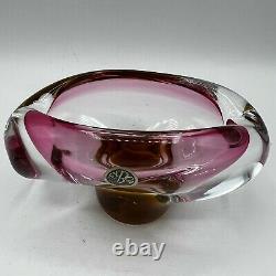 Vintage Exbor Glass Czechoslovakia Vase Bowl Pink Amber Sommerso 6 Wide 3 Tall