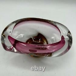 Vintage Exbor Glass Czechoslovakia Vase Bowl Pink Amber Sommerso 6 Wide 3 Tall