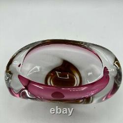 Vintage Exbor Glass Czechoslovakia Vase Bowl Pink Amber Sommerso 6 Wide 3 Tall