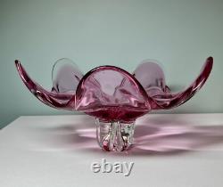 Vintage Extra Large 14 Pink Art Glass Centerpiece Bowl Josef Hospodka Chribska