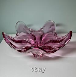 Vintage Extra Large 14 Pink Art Glass Centerpiece Bowl Josef Hospodka Chribska