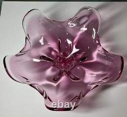 Vintage Extra Large 14 Pink Art Glass Centerpiece Bowl Josef Hospodka Chribska
