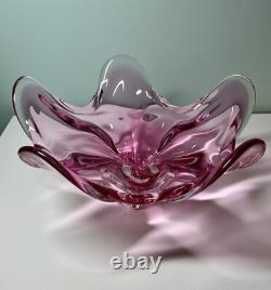 Vintage Extra Large 14 Pink Art Glass Centerpiece Bowl Josef Hospodka Chribska
