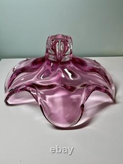 Vintage Extra Large 14 Pink Art Glass Centerpiece Bowl Josef Hospodka Chribska