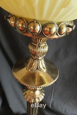 Vintage FENTON GLASS BURMESE BANQUET PILLAR LAMP ROSE PATTERN 36