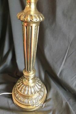 Vintage FENTON GLASS BURMESE BANQUET PILLAR LAMP ROSE PATTERN 36