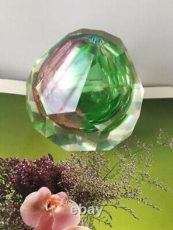 Vintage Faceted Sommerso Paperweight / Vase Cased Pink, Yellow & Blue Small Vase