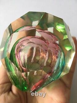 Vintage Faceted Sommerso Paperweight / Vase Cased Pink, Yellow & Blue Small Vase
