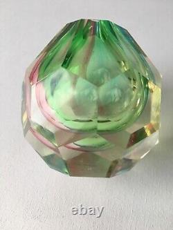 Vintage Faceted Sommerso Paperweight / Vase Cased Pink, Yellow & Blue Small Vase